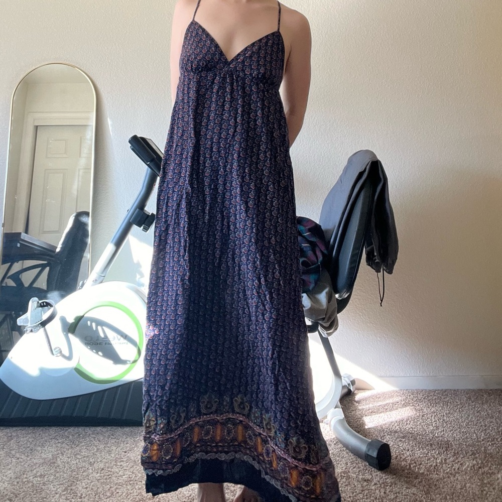 Backless Navy Blue Maxi Dress
